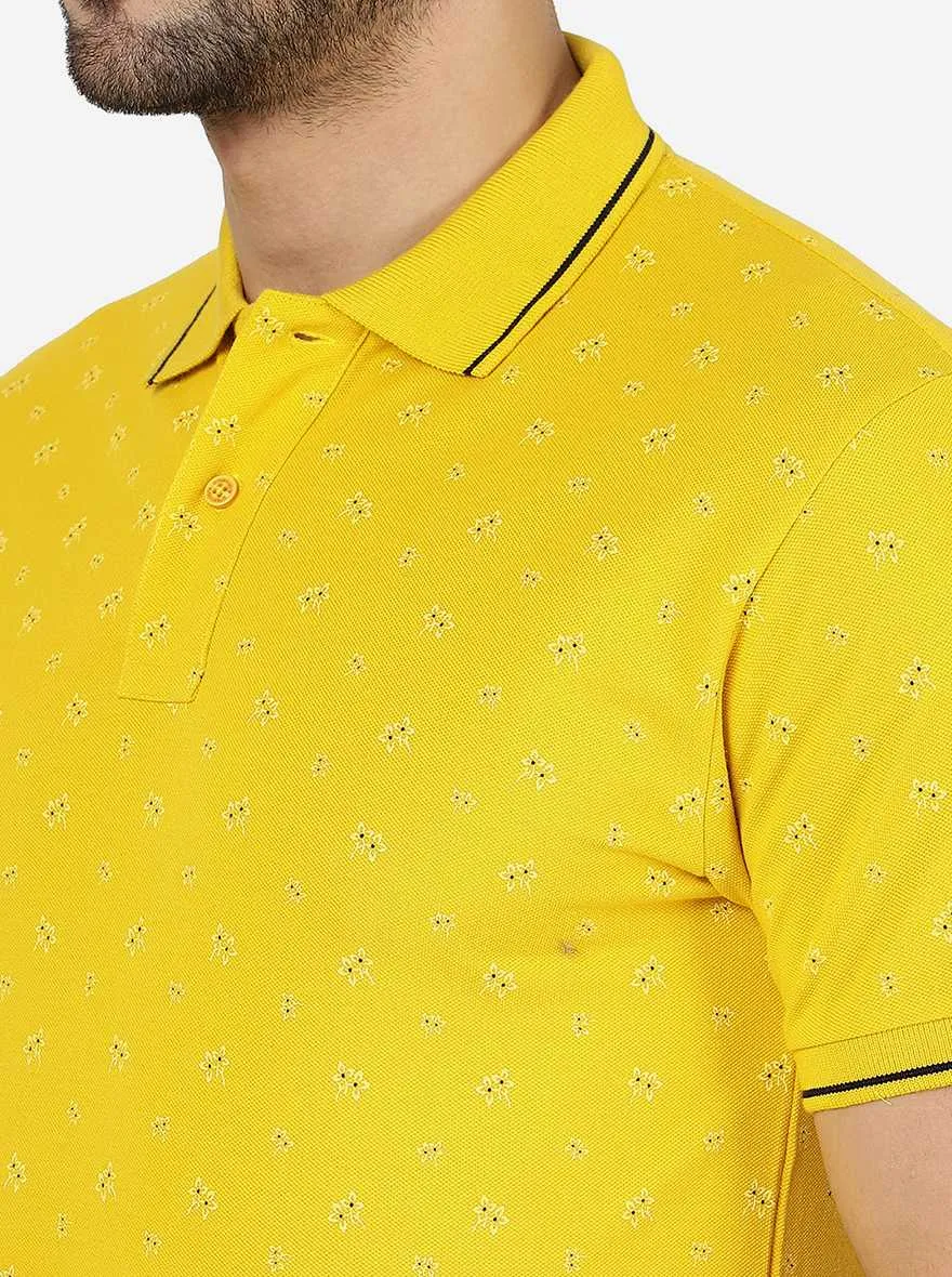 Yellow Printed Slim Fit Polo T-Shirt | Greenfibre
