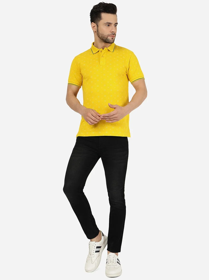 Yellow Printed Slim Fit Polo T-Shirt | Greenfibre