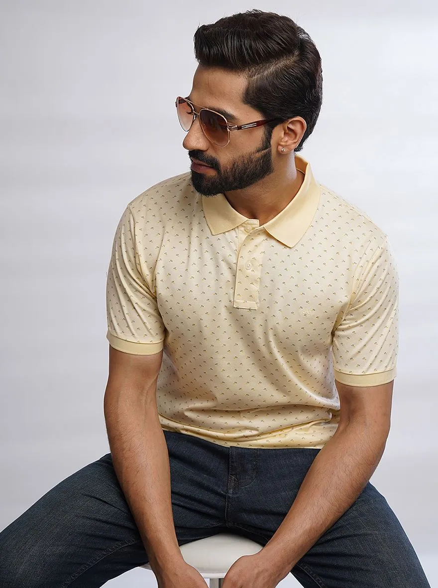 Yellow Printed Slim Fit Polo T-Shirt | JadeBlue