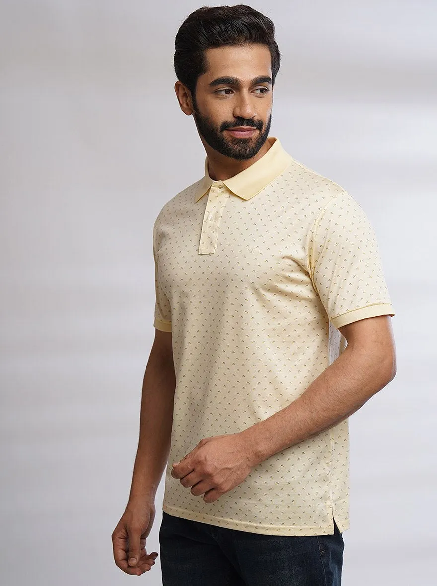 Yellow Printed Slim Fit Polo T-Shirt | JadeBlue