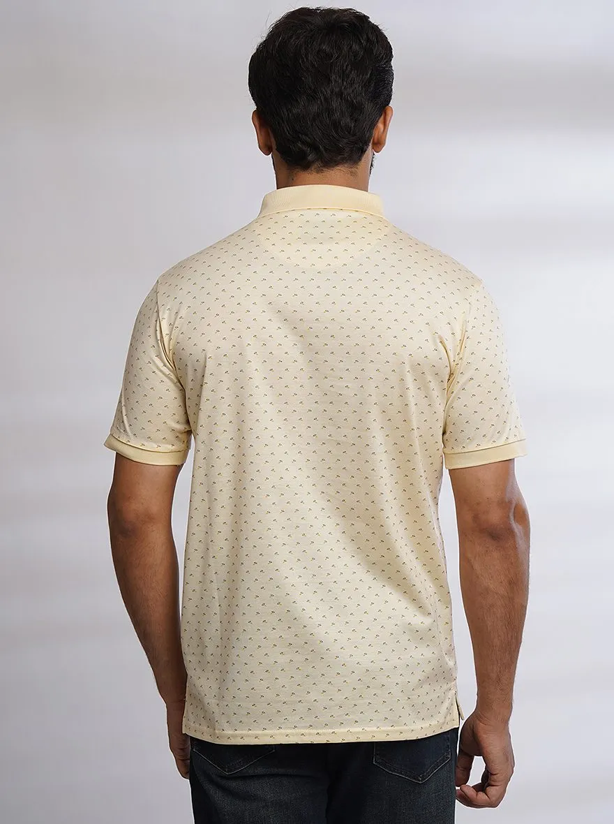 Yellow Printed Slim Fit Polo T-Shirt | JadeBlue