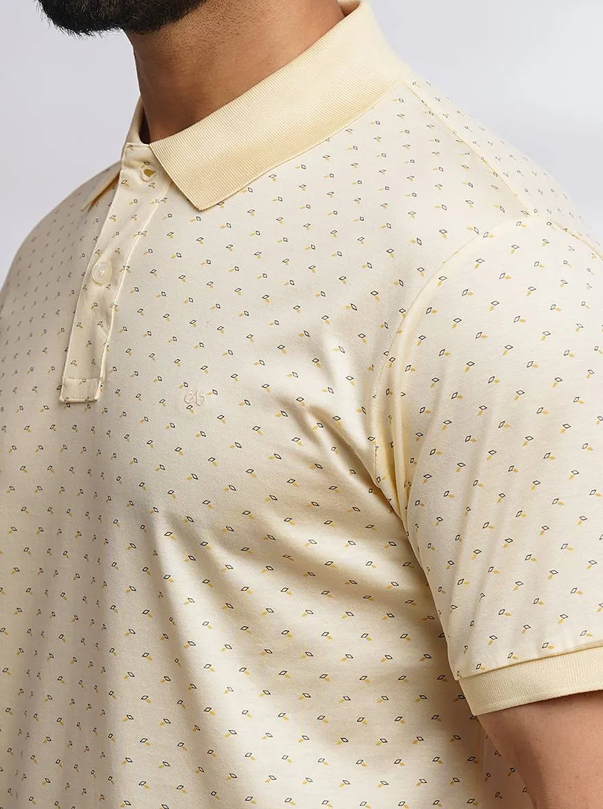 Yellow Printed Slim Fit Polo T-Shirt | JadeBlue