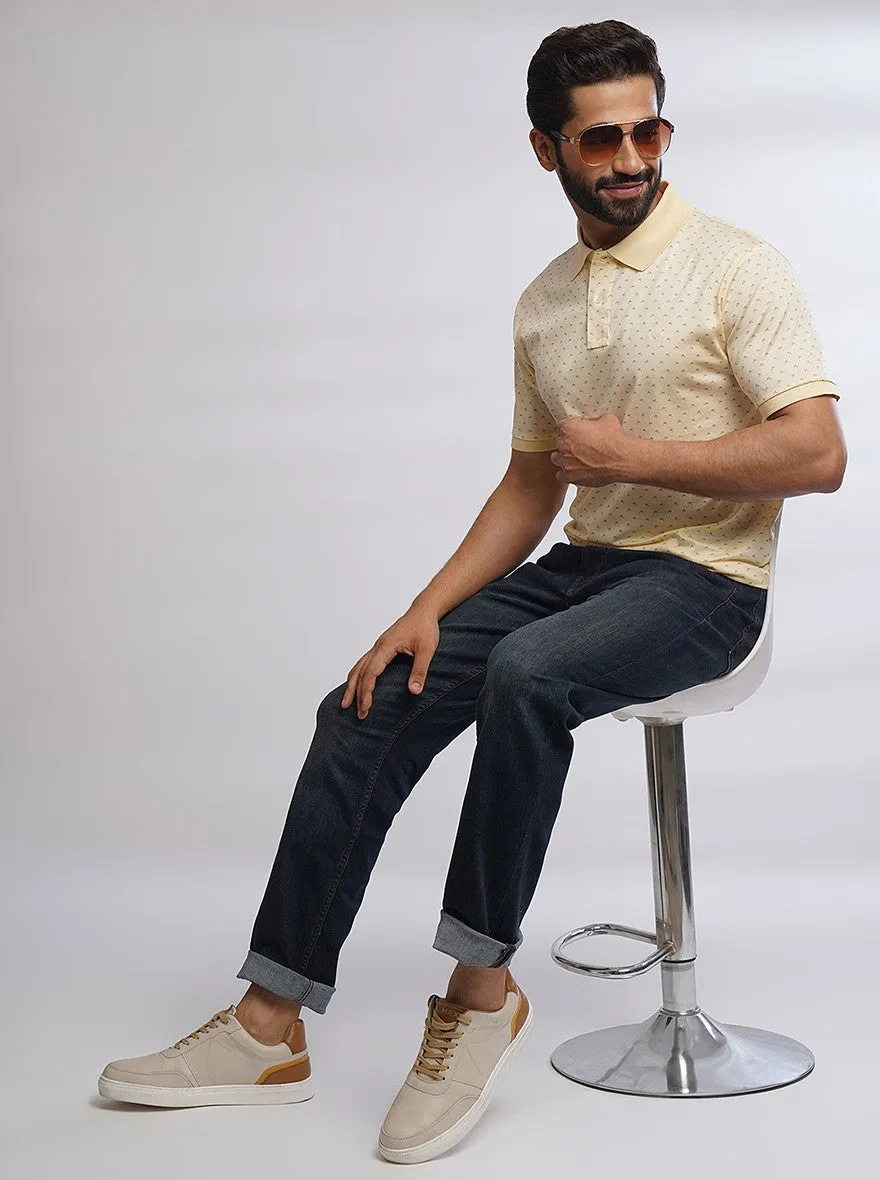 Yellow Printed Slim Fit Polo T-Shirt | JadeBlue