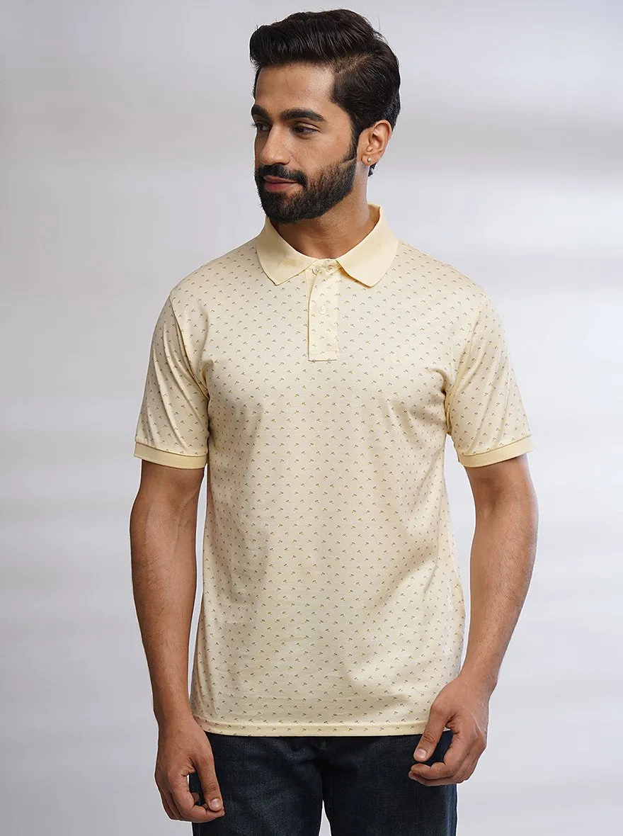 Yellow Printed Slim Fit Polo T-Shirt | JadeBlue