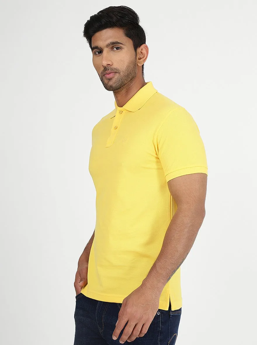 Yellow Solid Slim Fit Polo T-Shirt | Greenfibre