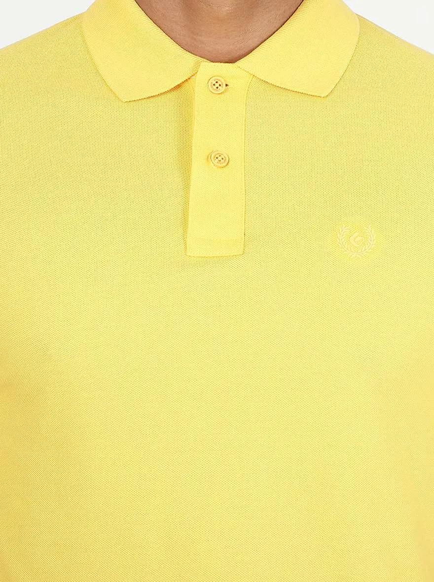 Yellow Solid Slim Fit Polo T-Shirt | Greenfibre