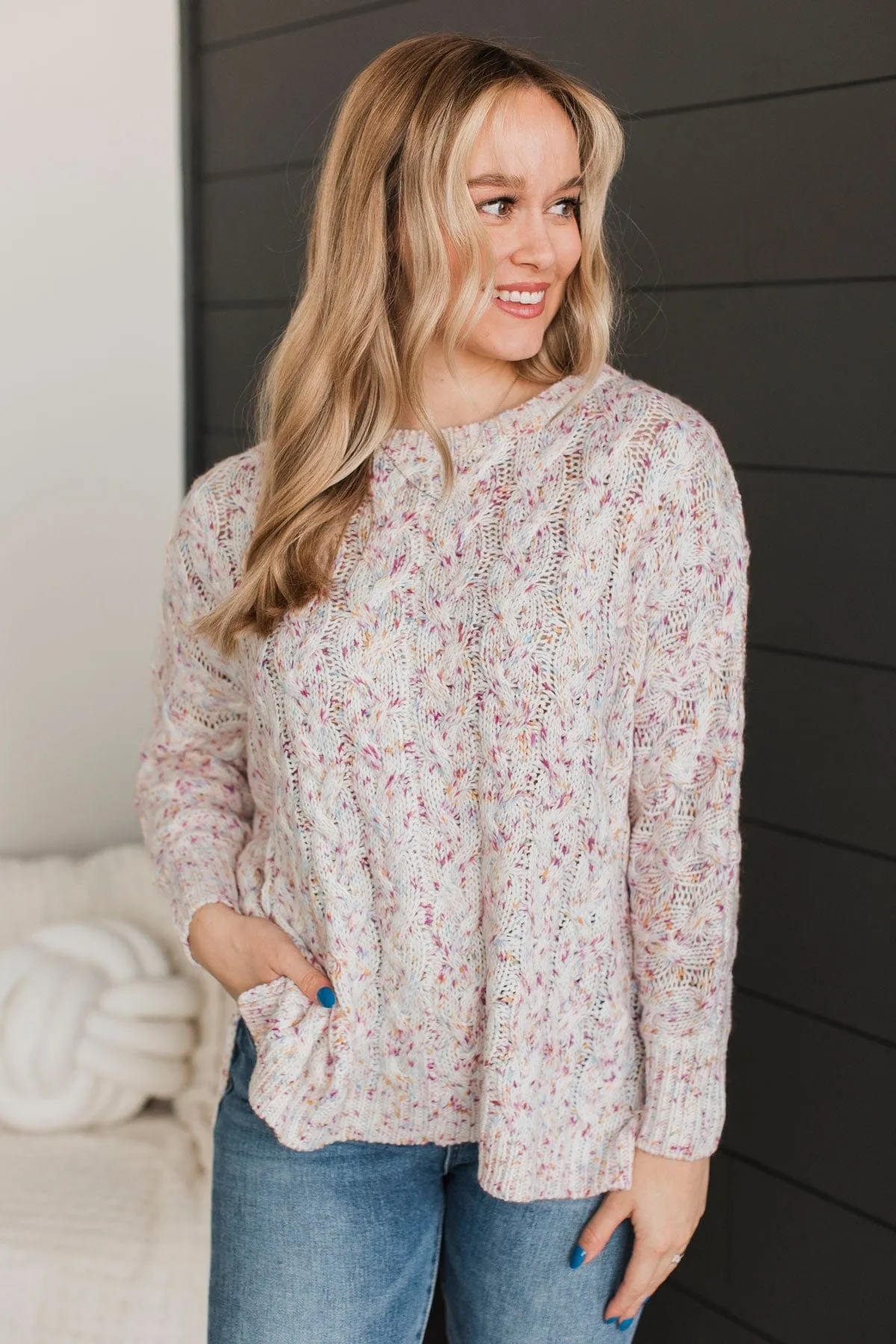 You’re Worth It Sprinkle Knit Sweater- Light Pink