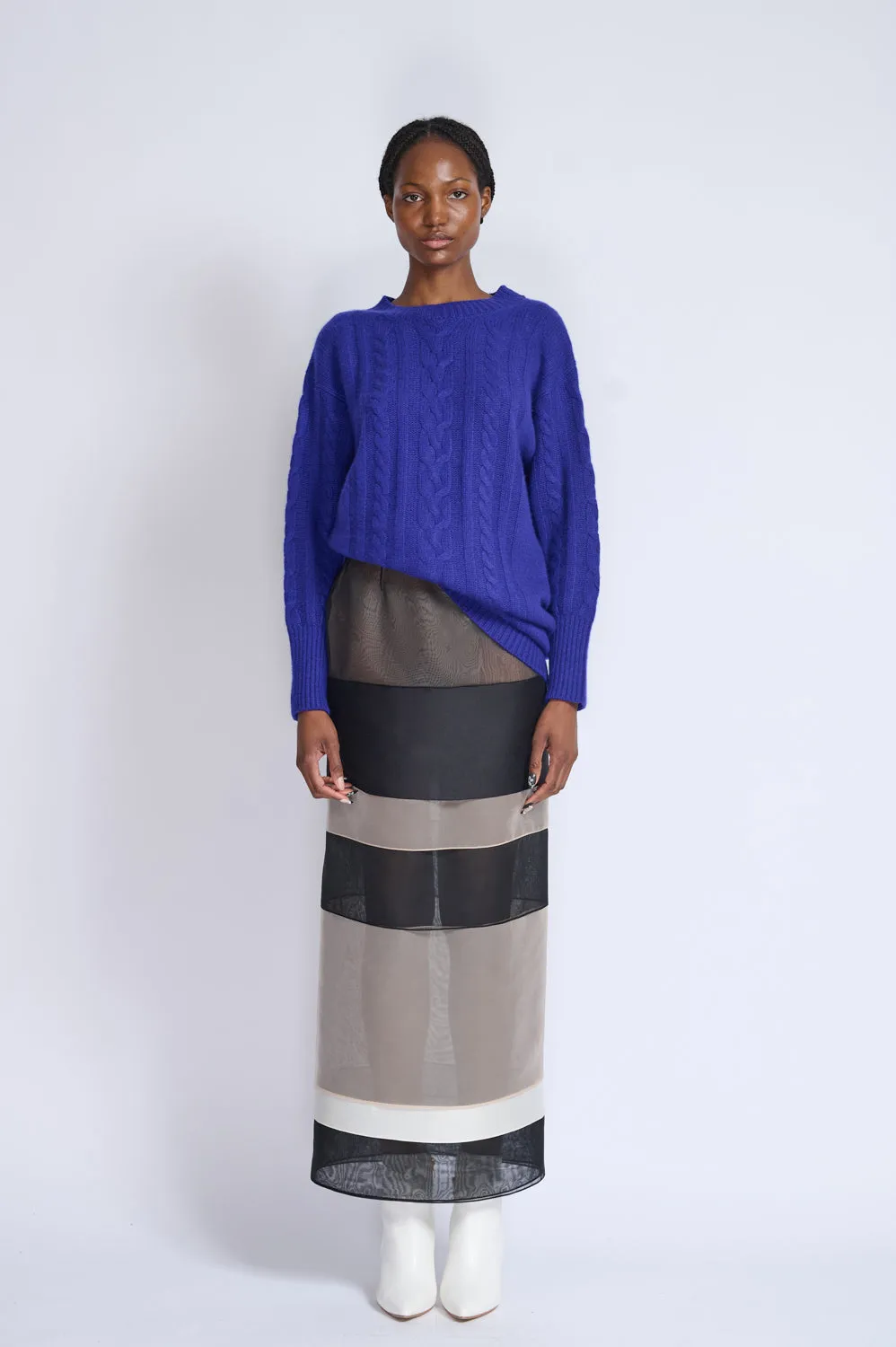 Yves Blue Cashmere Cable Knit Sweater