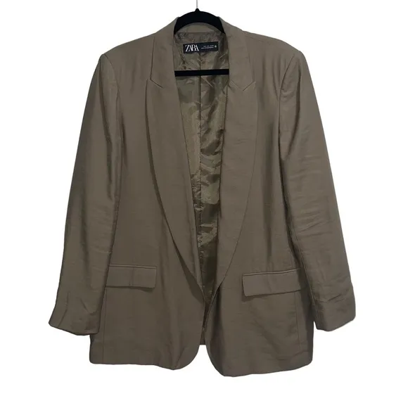 Zara Open Front Longline Blazer In Army Green