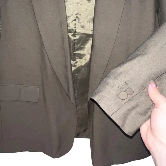 Zara Open Front Longline Blazer In Army Green