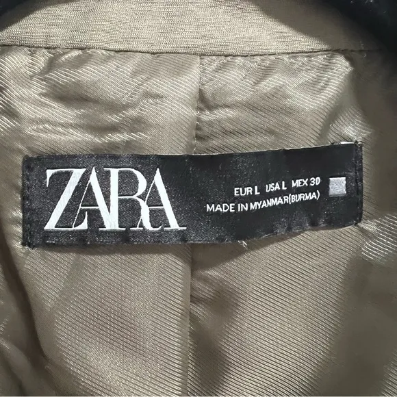 Zara Open Front Longline Blazer In Army Green