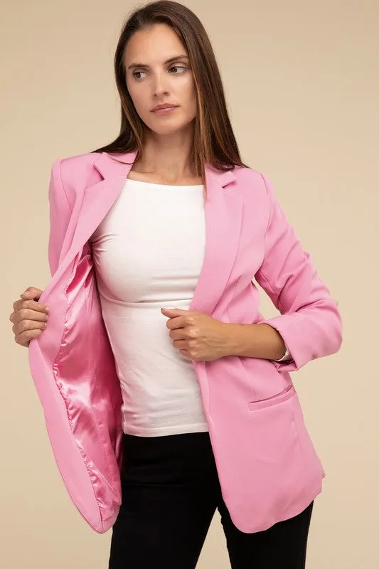 ZENANA Woven Long Sleeve Open Front Classic Blazer