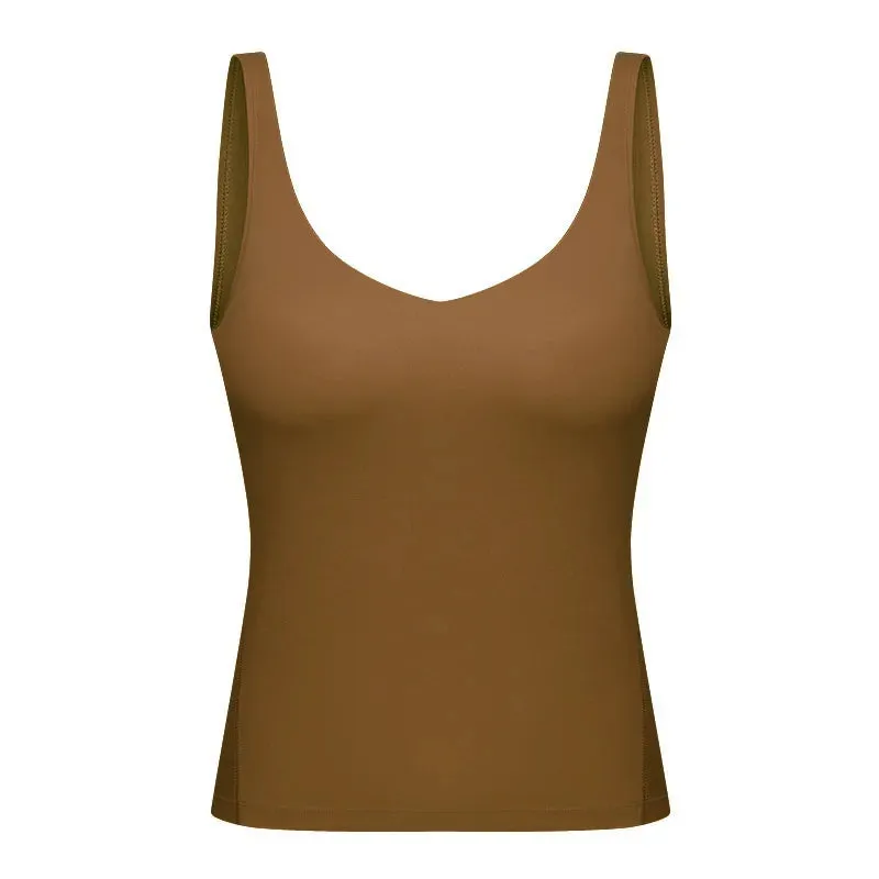 ZenYoga MARIA Sexy V-Neck Yoga Sport Tank Tops Women Training Workout Fitness Vest Hip Length Sleeveless Shirts With Padded Bras