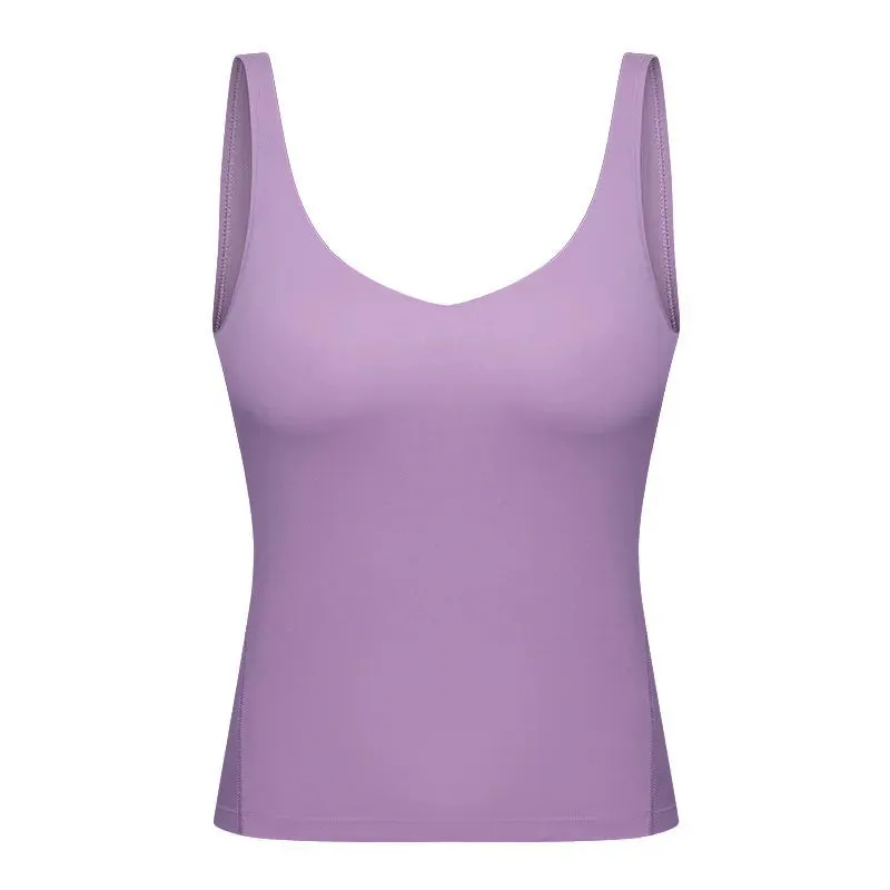 ZenYoga MARIA Sexy V-Neck Yoga Sport Tank Tops Women Training Workout Fitness Vest Hip Length Sleeveless Shirts With Padded Bras