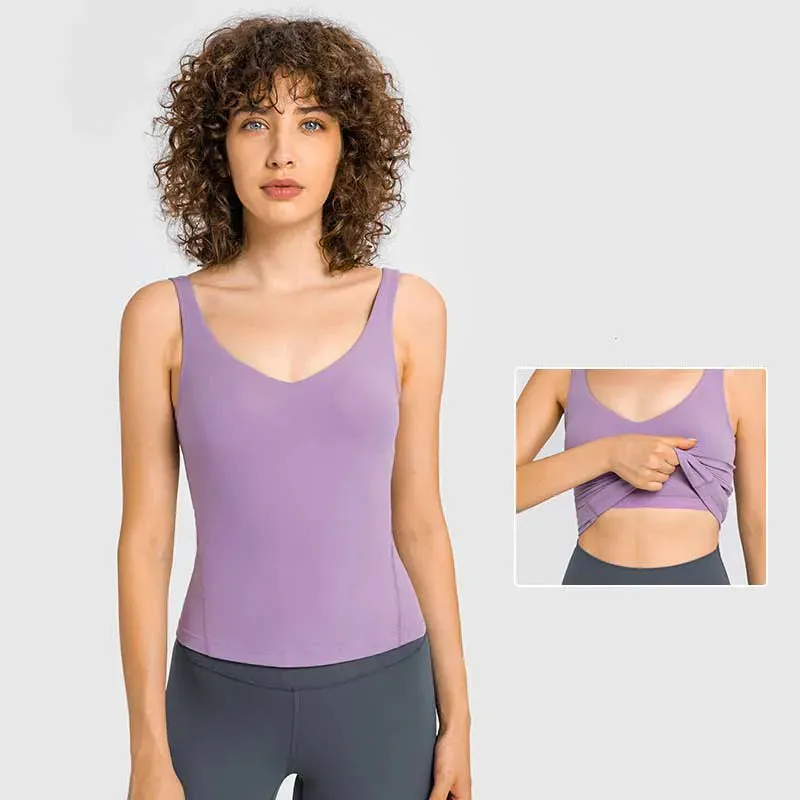 ZenYoga MARIA Sexy V-Neck Yoga Sport Tank Tops Women Training Workout Fitness Vest Hip Length Sleeveless Shirts With Padded Bras