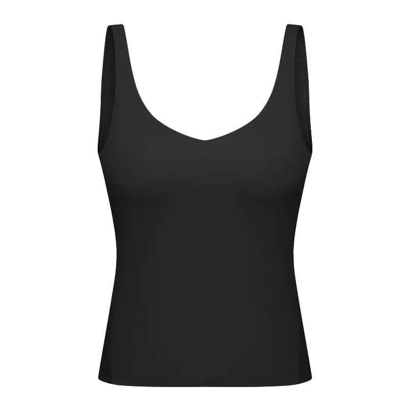 ZenYoga MARIA Sexy V-Neck Yoga Sport Tank Tops Women Training Workout Fitness Vest Hip Length Sleeveless Shirts With Padded Bras