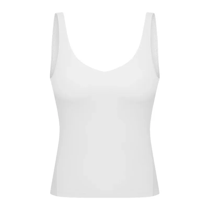 ZenYoga MARIA Sexy V-Neck Yoga Sport Tank Tops Women Training Workout Fitness Vest Hip Length Sleeveless Shirts With Padded Bras