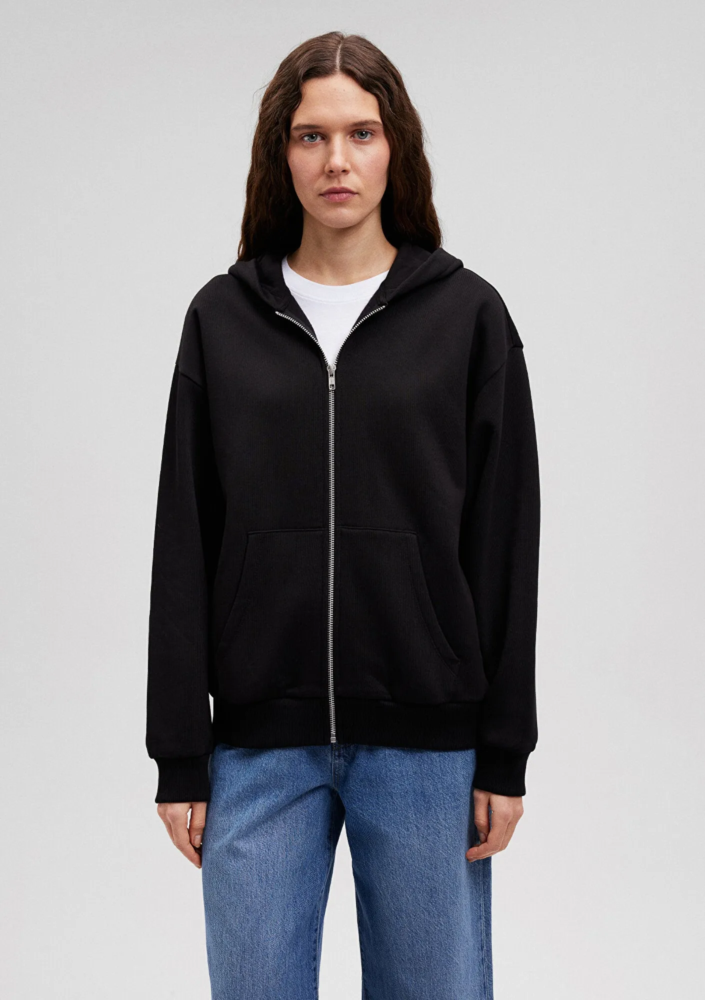 Zip Up Black Hooded Sweatshirt