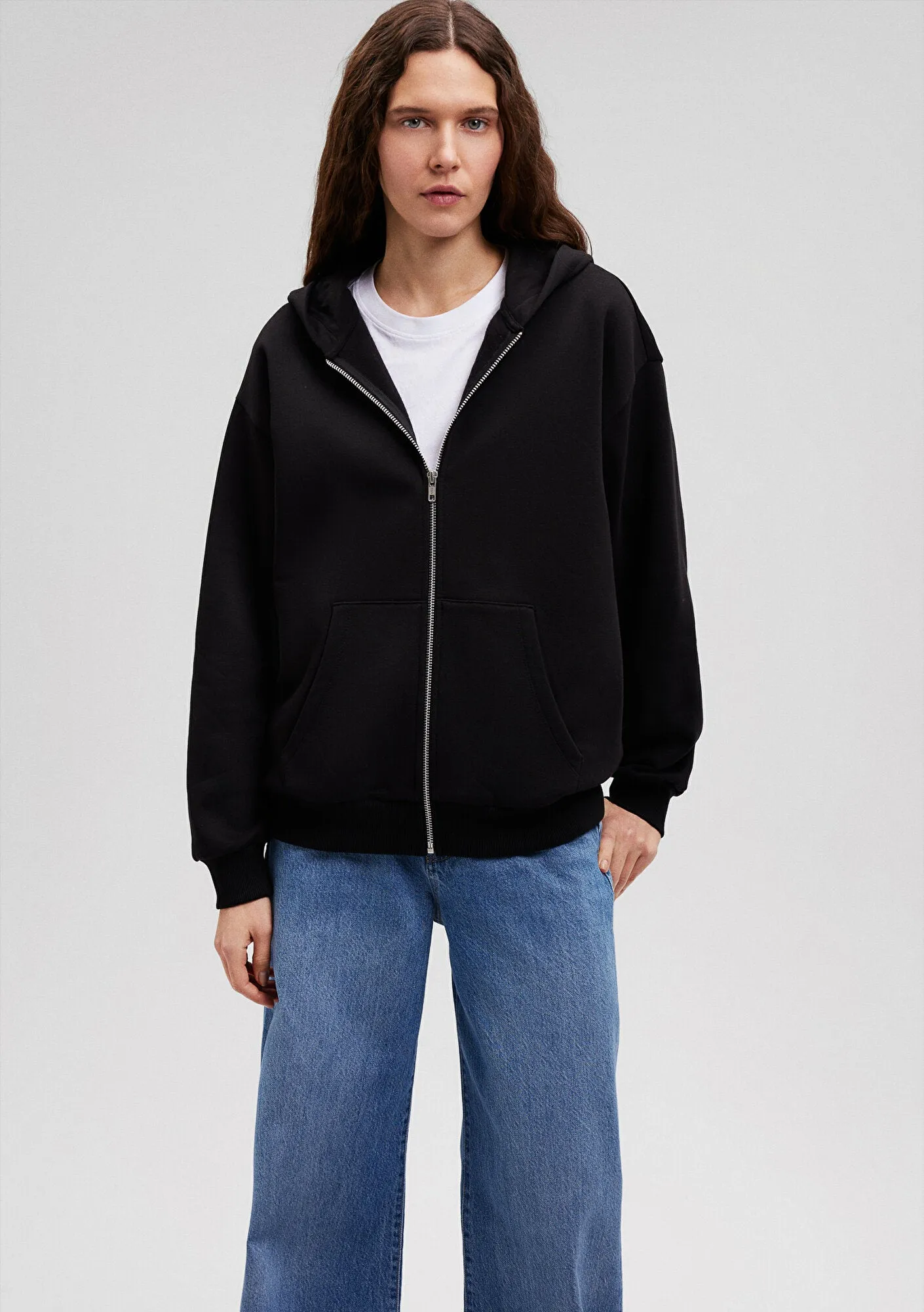 Zip Up Black Hooded Sweatshirt