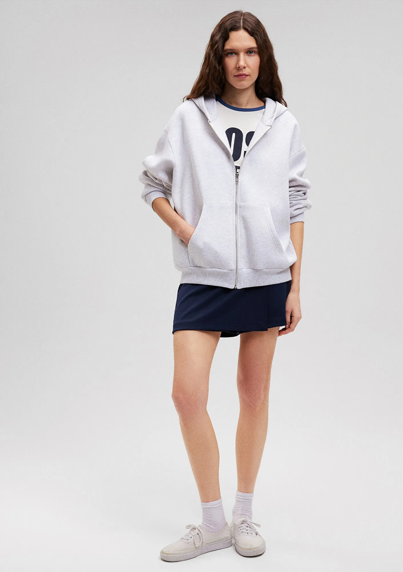 Zip Up Grey Hooded Sweatshirt