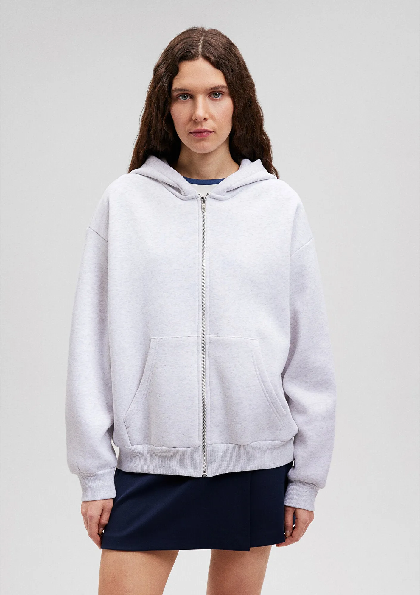 Zip Up Grey Hooded Sweatshirt